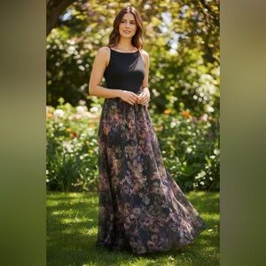 Anthropologie x Aidan Mattox Black Floral Ball Gown
